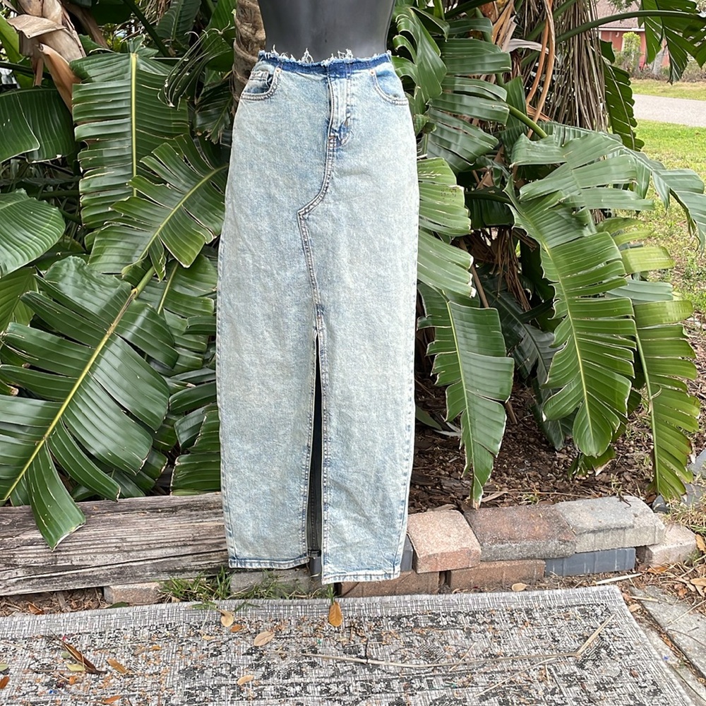 Denim raw waste, maxi skirt with front split